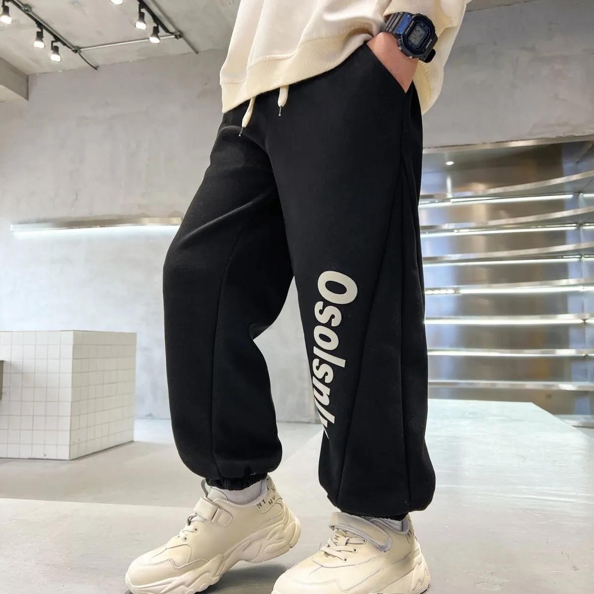 

Весенние повседневные брюки для мальчиков, спортивные штаны, детские брюки свободного кроя 170 чёрный