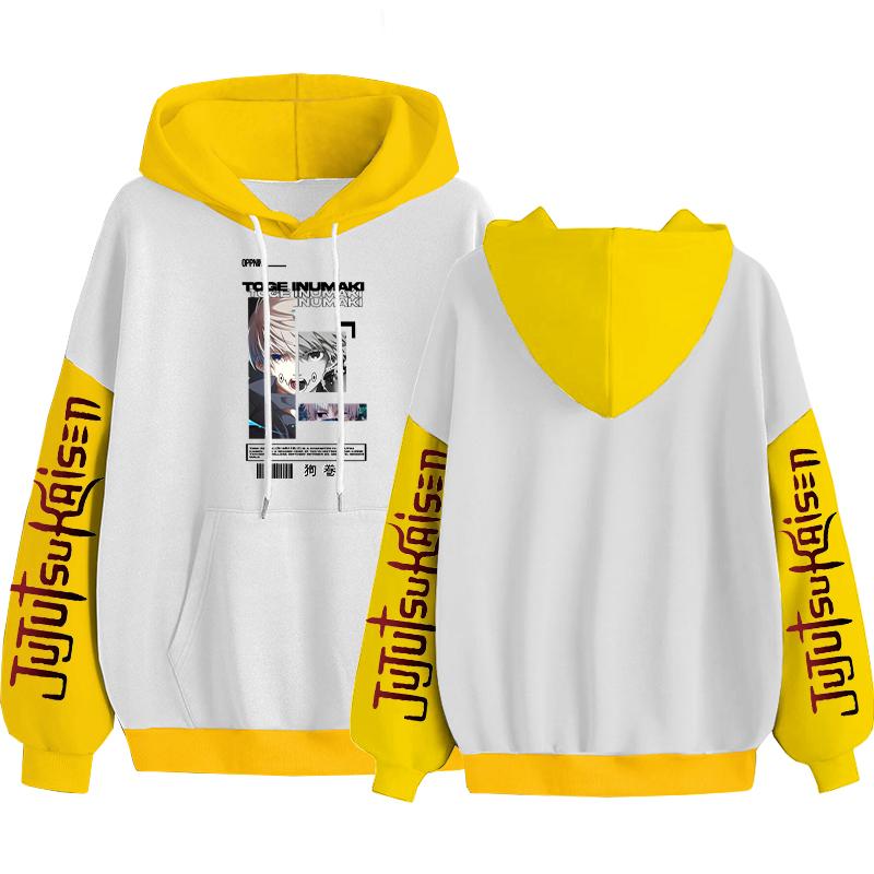 

Осенние толстовки с капюшоном в стиле дзюдзюцу кайсен в стиле аниме Инумаки Тоге для мужчин и женщин с мультяшным принтом и графическим лоскутным принтом, модные тенденции, толстовки унисекс с длинными рукавами 4XL жёлтый