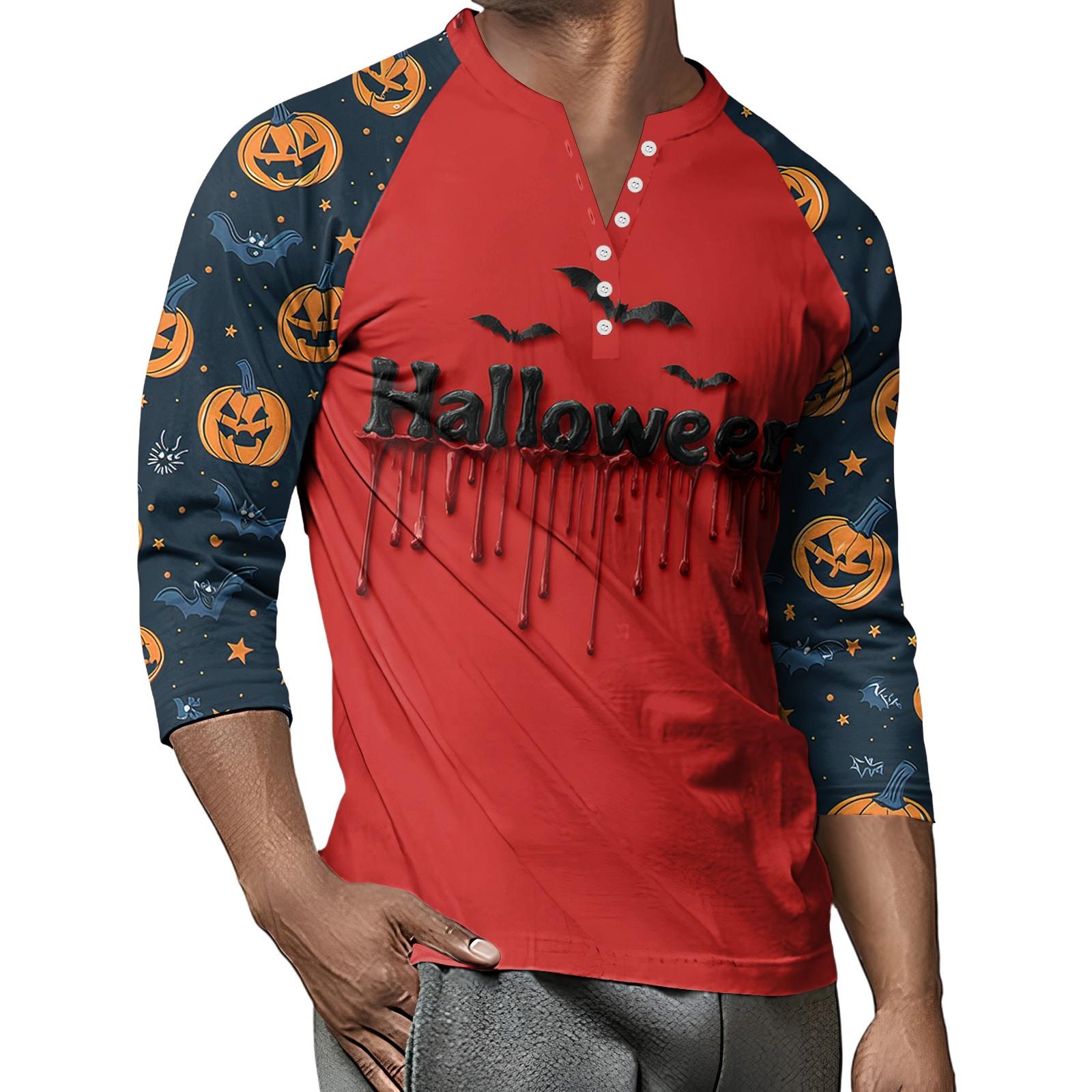 

Men s Button-Down Contrast Raglan 3/4 Sleeve Top XXXL червоний