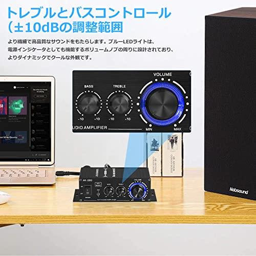 Nobsound Mini Stereo Amplifier, 40W X 2, Independent Treble and Bass Adjustment ±10dB, 155mm Ultra Compact, Blue LED for Car and Home Use