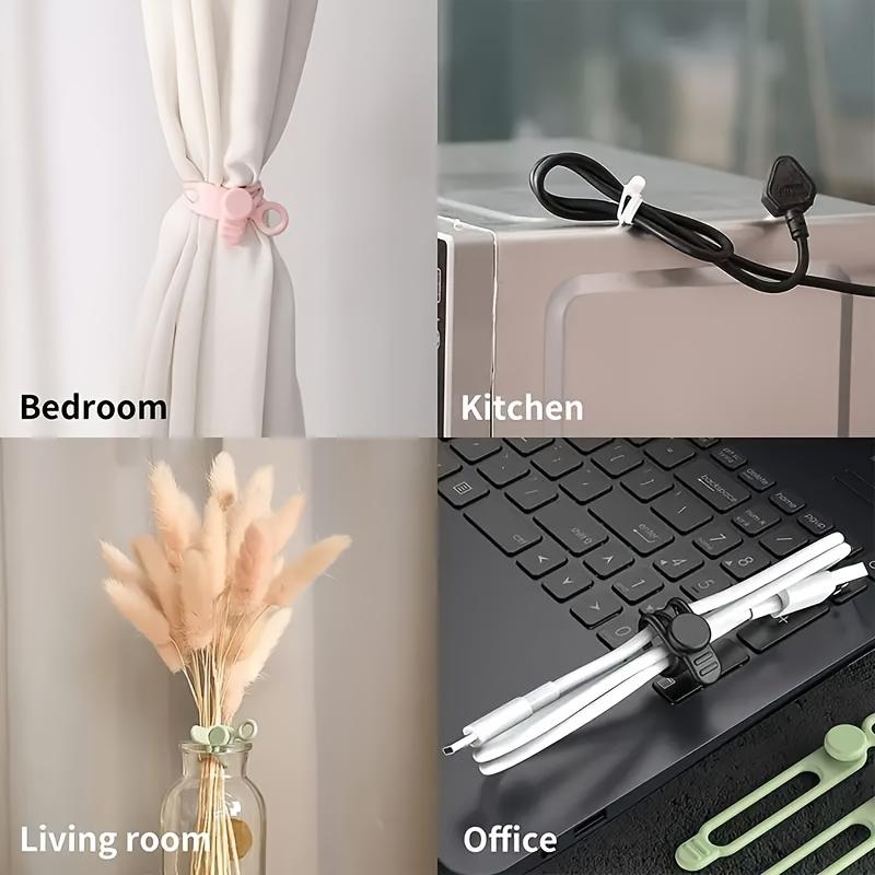 10pcs Reusable Silicone Cable Ties - Multi-Color Elastic Organizer for Headphones, Chargers, Mice & USB Cables, Travel-Friendly Storage Solution