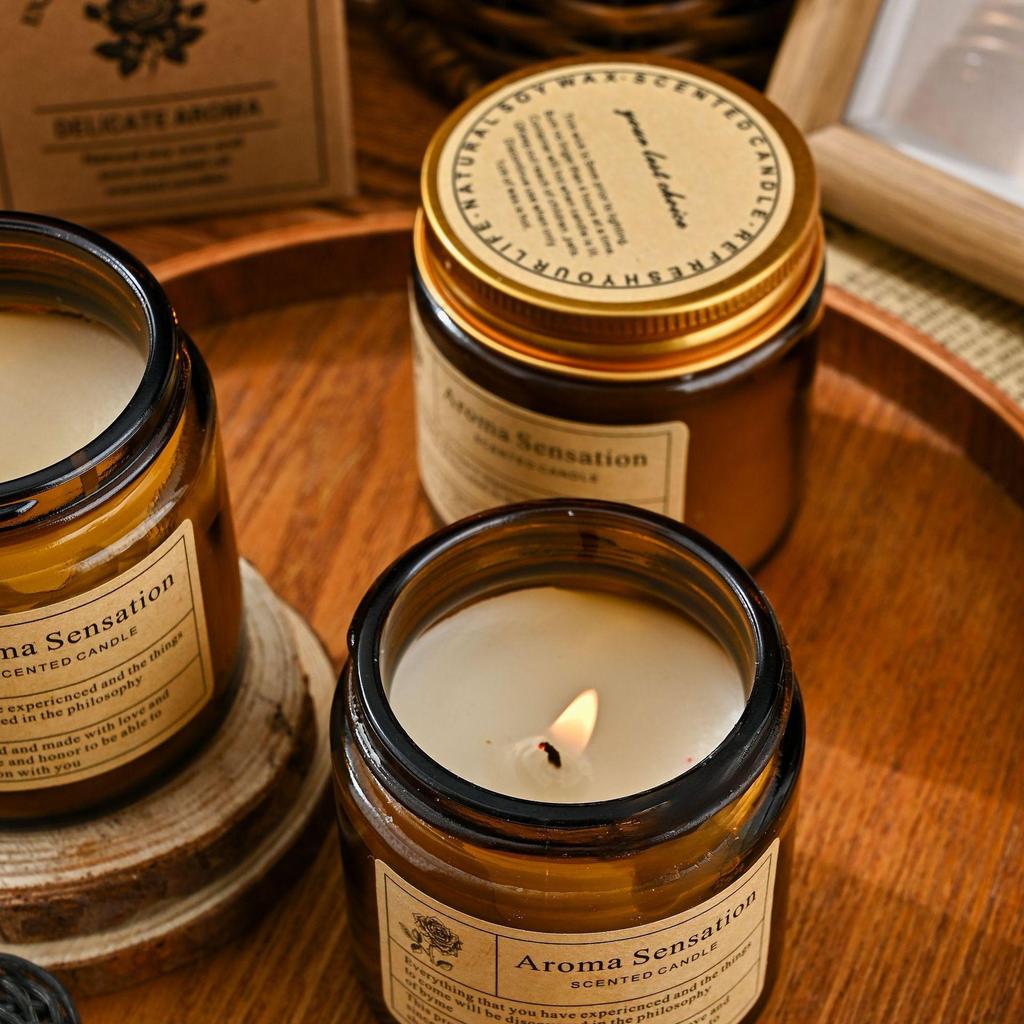 Niche Romantic Retro Brown Glass Scented Candle - Smokeless, Creative Fragrance Souvenir.