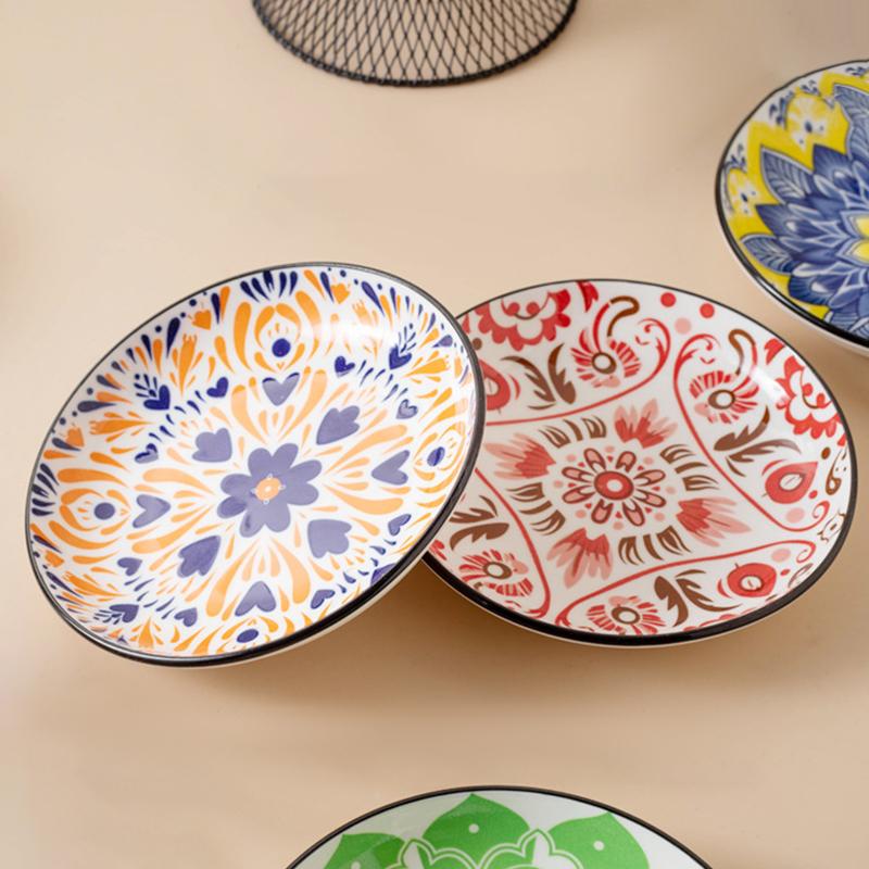 Ceramics Cat Bowl With Bohemia Design Cat Food Bowl Water Plate Snack Dish Large Caliber Anti-Tip With Stand For Neck Protection