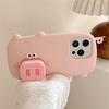 Funny Cute Pink Pig Folding Holder Stand Case For iPhone 16 Pro Max 15 13 14 Soft Silicone Cartoon Phone Back Cover