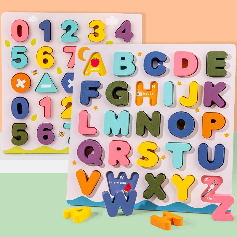 Macaron Color Wooden Alphabet & Number Puzzle for Children's Early Education, Ages 3-6