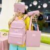 New Schoolbag Simple Solid Color Backpack for Girls Campus Students Four Piece Schoolbag Fashionable Travel Backpack