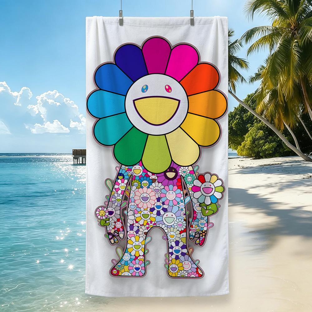Artist Takashi Murakami Smiley Flower Towel Microfiber beach towel, quick-dry, sand-free, ultra-fine fiber, super soft.