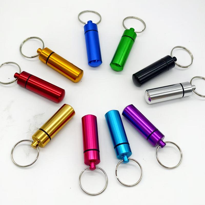 Portable Medicine Bottle  Mini Aluminum Alloy Keychain  Hanging Bottle  Sealed Compartment Waterproof Metal Medicine Box