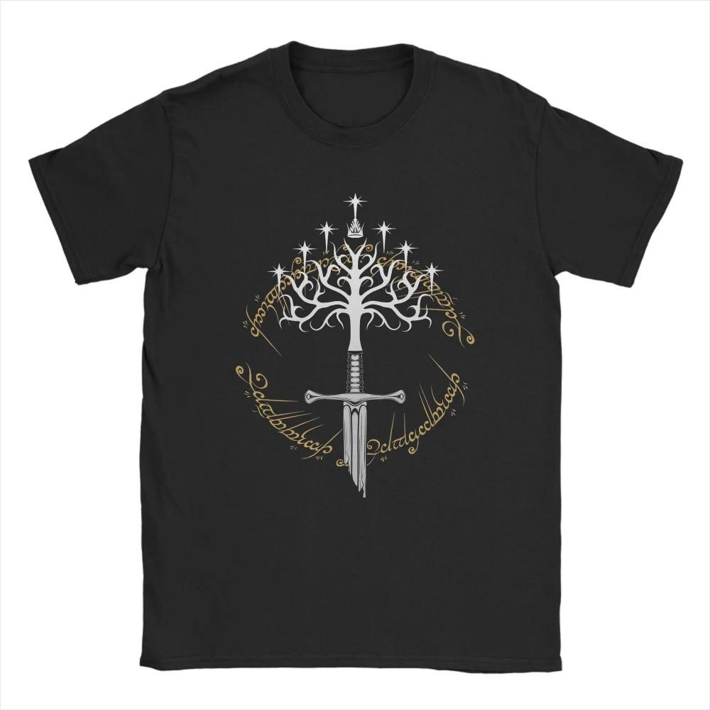 Men s Gondor Holy White Tree and Nasir Holy Sword Elven Fantasy Harajuku Pattern Print 100% Pure Cotton Short-sleeved T-shirt S чёрный
