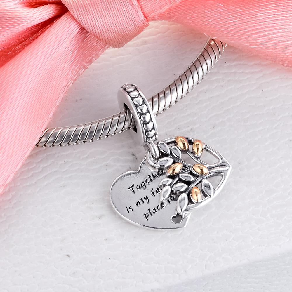 Fits Europe Bracelet 925 Sterling Silver Two-Tone Family Tree Heart Charms Beads Women DIY Fine Jewelry Making Winter New