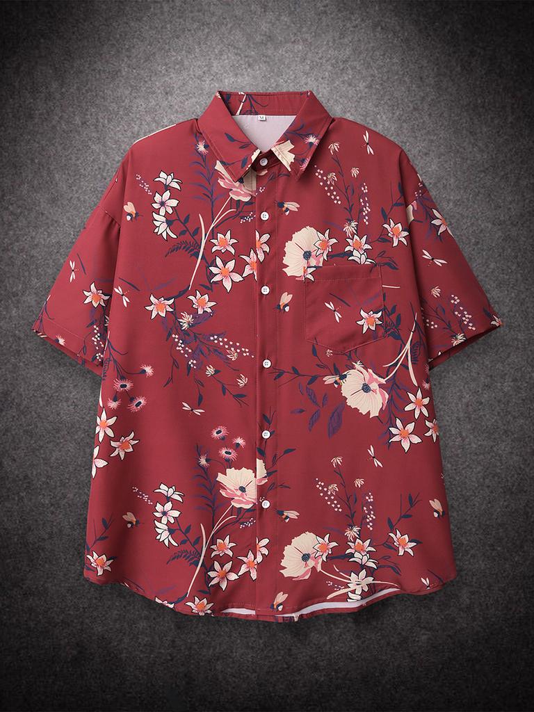 Oversized Loose Short Sleeve Flower Print Hawaii Beach Summer Men Shirt Student Couples Fashion Casual Mens Clothing Trends