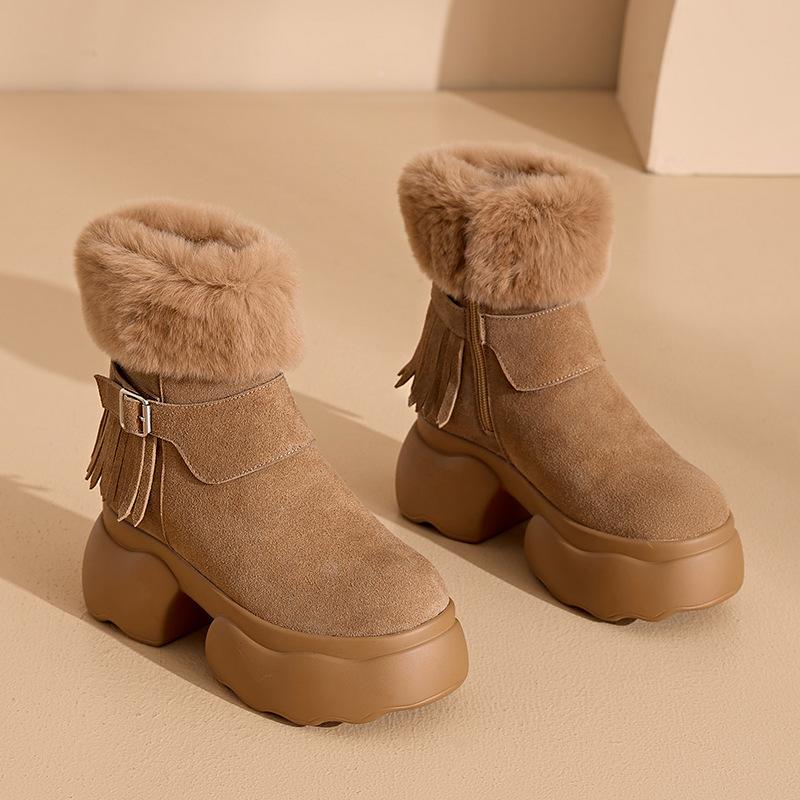 

Rabbit fur thick-soled Sangpo snow boots for women s winter new short tube piled thickened medium tube fringed cotton boots for women 34 верблюд