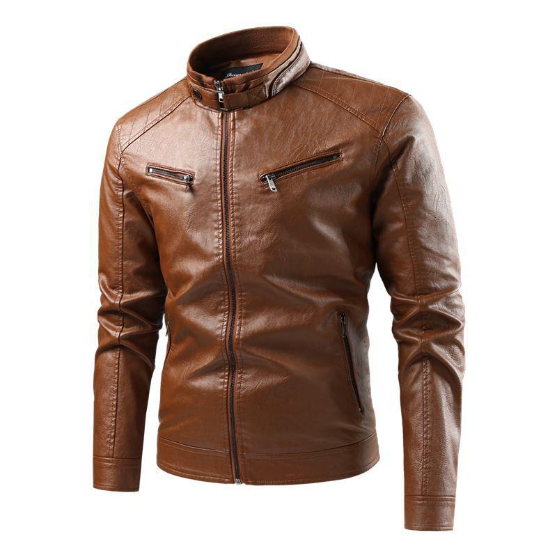 New Leather Jacket Men's Autumn and Winter Locomotive Solid Color Two Open Cycling Suit PU Leather Jacket Jacket