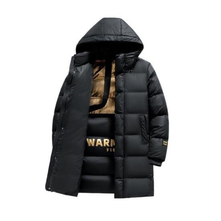 

Thermal Insulation Cotton Coat Puffer Jacket with Graphene Liner Hooded Long Sleeve Midlength Outwear Black Golden Color Block S чёрный
