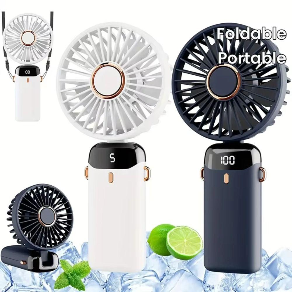 LED Digital Display Rechargeable Fan 90° Adjustable Mini Fan Folding Fan  Handheld Use
