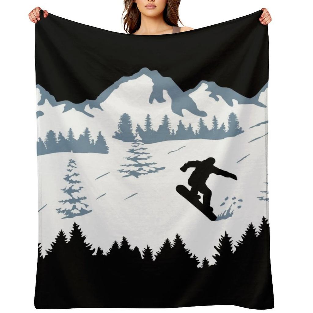 Snowboard, Snowboarder and Mountains, Snowboarding Throw Blanket Cute Plaid For Baby Luxury Thicken Warm for Winter Blankets