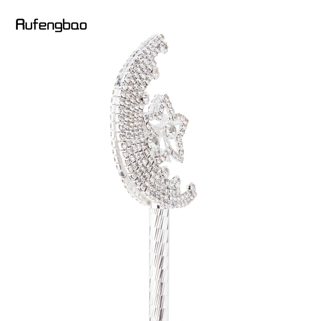 White Diamond Moon Star Alloy Fairy Wands Princess Wands for Kids Angel Wand for Party Costume Wedding Birthday Party 49cm