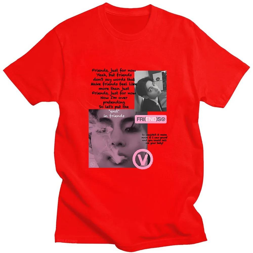 Kpop Kim Taehyung V "Friends" Lyrics Collage Graphic Print Casual Short Sleeve K-Pop Fan Merch Streetwear T-Shirt