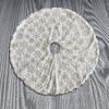 35 Inch Christmas Tree Skirt Gold Sequin Feather Snowflake Pattern White Faux Fur Tree Skirt Fluffy Plush Tree Base Mat for Holiday Home Decor