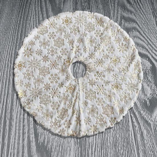 35 Inch Christmas Tree Skirt Gold Sequin Feather Snowflake Pattern White Faux Fur Tree Skirt Fluffy Plush Tree Base Mat for Holiday Home Decor