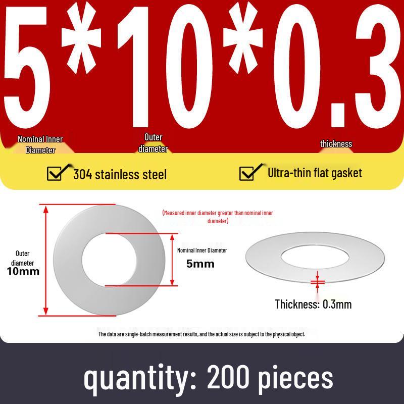 Plochá podložka z nerezové oceli 304 pro nastavení vůle hřídele (0,1/0,2/0,3 mm)