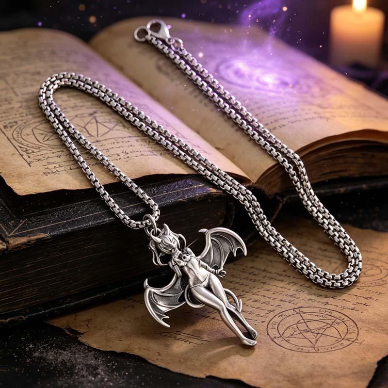 Devil's Overture: Cartoon Succubus Bat Girl Necklace - Dark Punk Street Style Essential