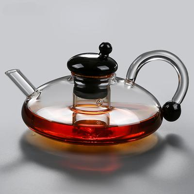Théière filtrante simple en verre résistant à la chaleur, style chinois, transparente, avec poignée