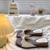 French temperament versatile bow one-word drag 2025 summer new with skirt fashionable height increase thick bottom cool slippers