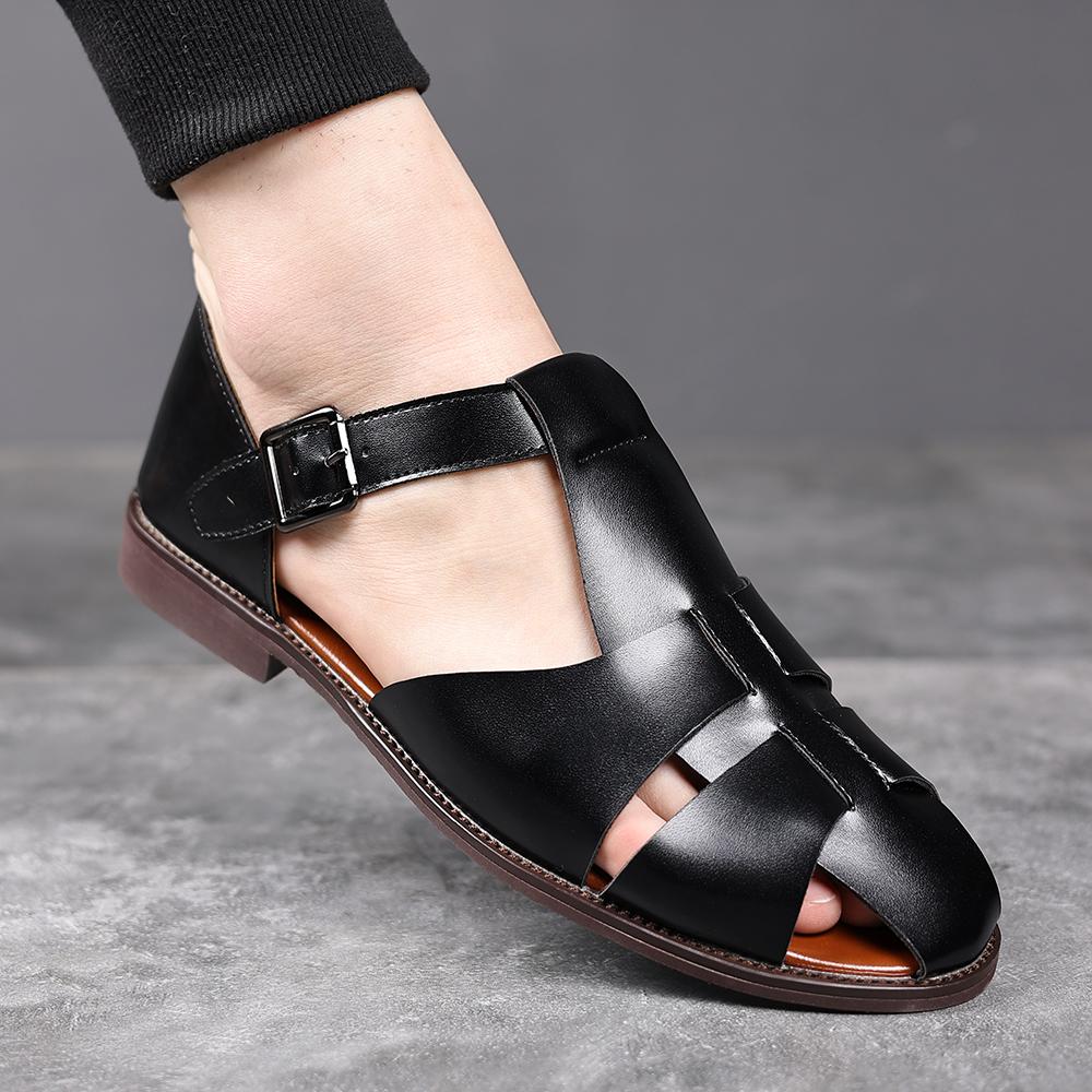 Fashion Trendy Men's Flat Sandals In Solid Color  Retro Cross -Buckle  Comfortable Casual Shoe  Lightweight And Breathable Walking Shoes