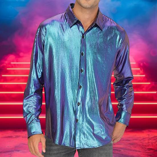 Men Casual Shirt Lapel Long Sleeve Single Breasted Shirt Tops Solid Color Loose Fit Twill Glossy Tops Daily Wear