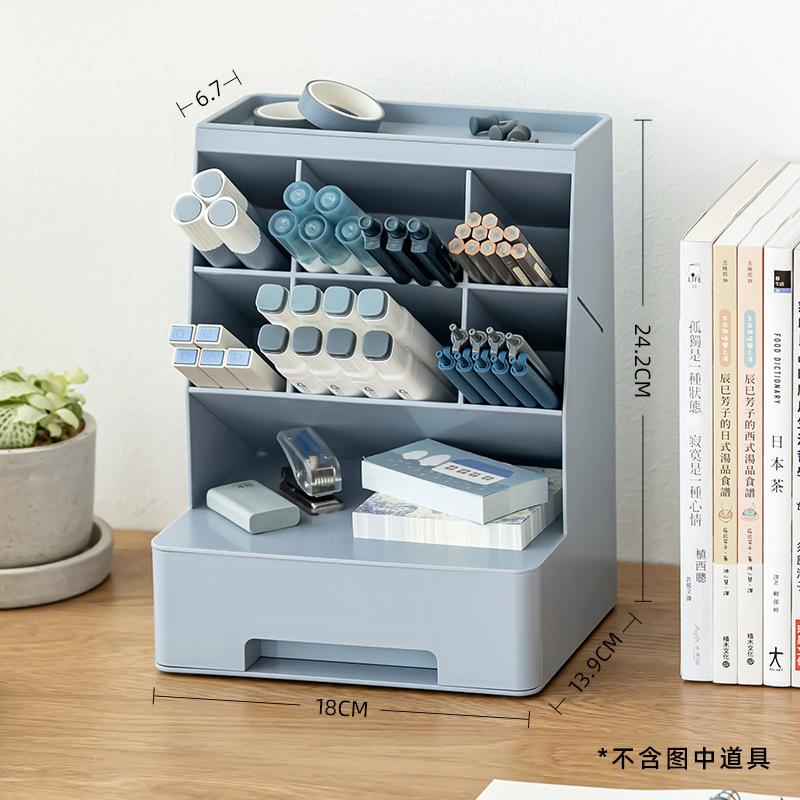 Slanted Plug-in Large Capacity Drawer Pen Holder, Stylish Storage Box for Office Student Desktops