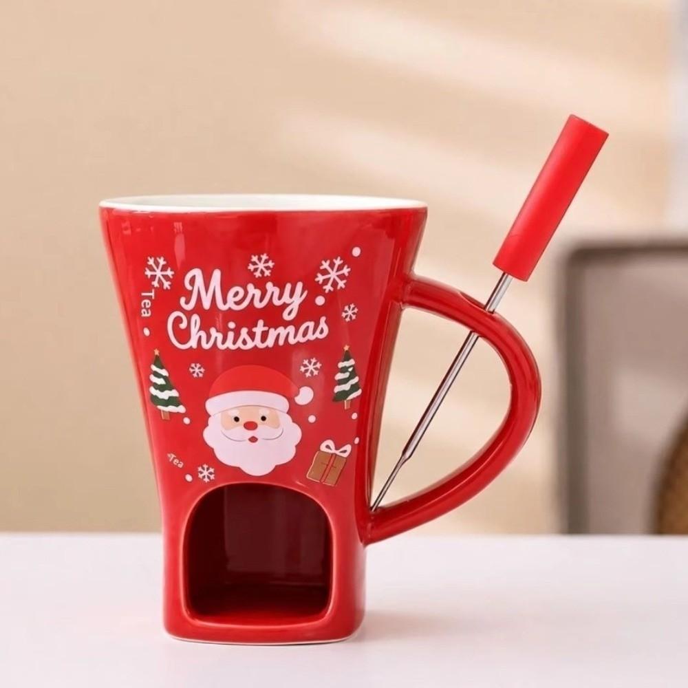 with Fork Chocolate Melting Stove 200ml Ceramic Hot Pot Cup  Christmas Holiday