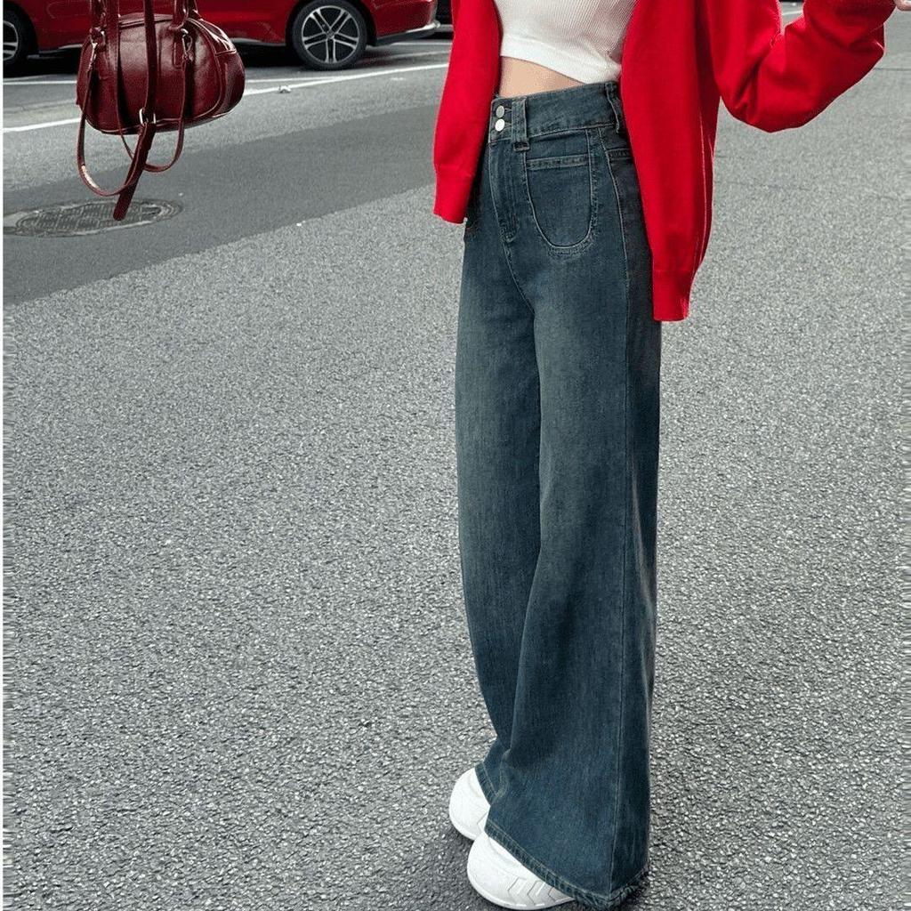 Women's Spring High-Waist Light Color Flare Jeans - Slimming Stretch Design