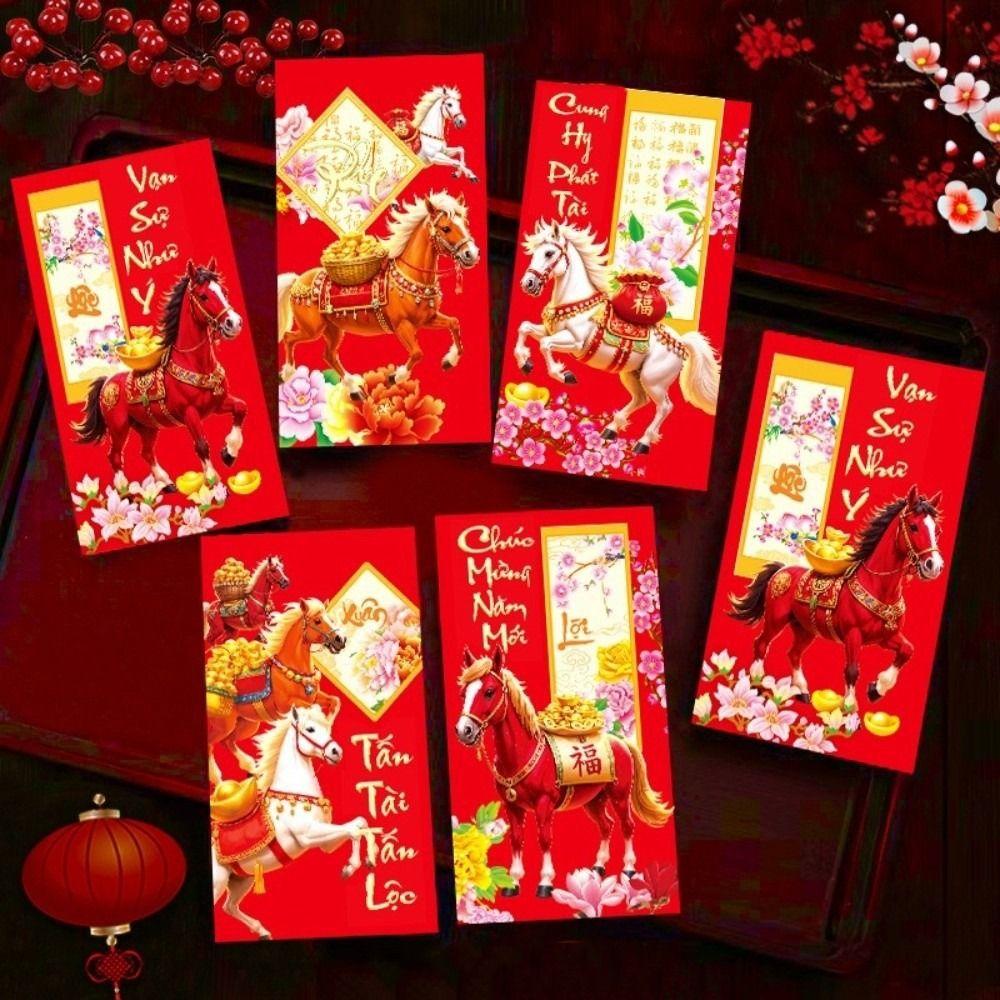 6 Stück Segens-Neujahrs-Geldumschlag Traditioneller Frühlingsfest-Roter Umschlag Festtagsgeschenke