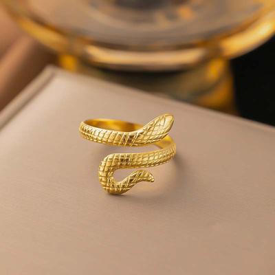 Stainless Steel Gold Snake Shaped Ring For Men Women Vintage Punk Snake Shaped Opening Adjustable Finger Ring Zircon Gifts