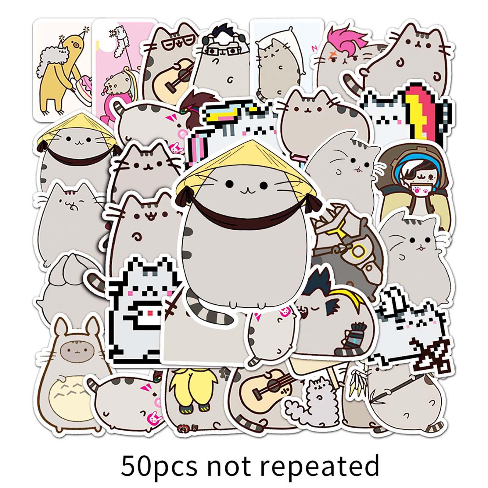 50 Fat Ji Cat Cartoon Stickers: Graffiti for Kids DIY Diaries, Skateboards, Water Bottles, Suitcases