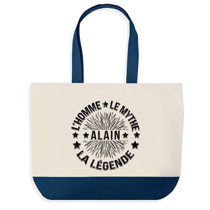 Sac shopping - PLANETEE - Alain Homme Mythe Légende étoile - Bleu - Coton - 40x45 cm