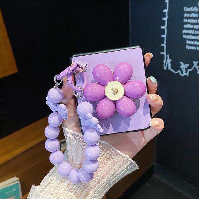 

Женский 3d милый цветок кронштейн портативный браслет с бусинами ремешок через плечо чехол для телефона для Samsung Galaxy Z Flip 4 3 чехол For Galaxy Z Flip 4