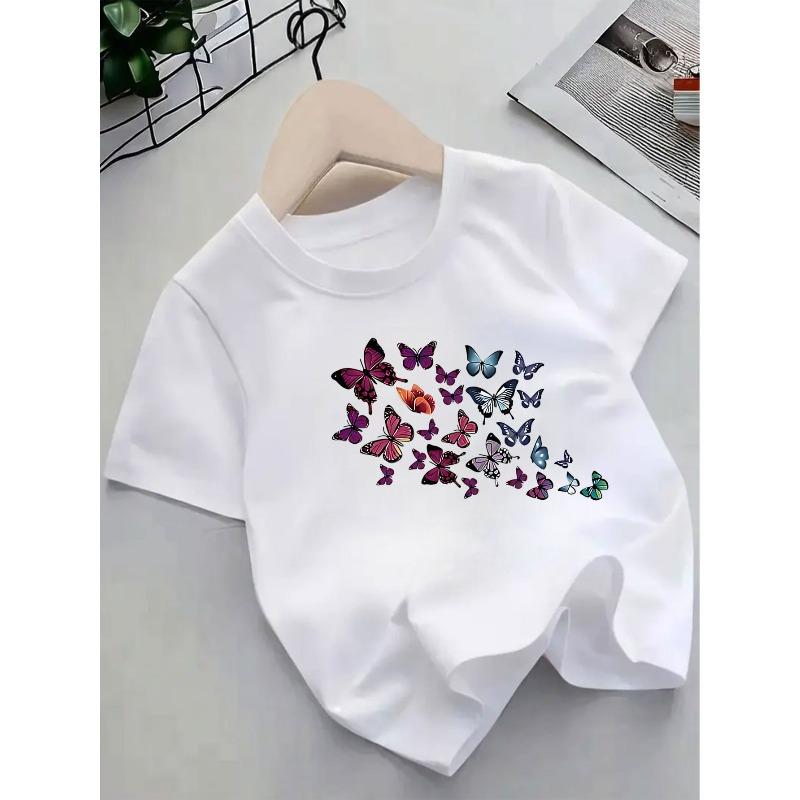 Mărimi europene [Tricou Fluture Copii] Tricou Copii Cartoon Fluture Imprimat Mânecă Scurtă - Top Drăguț Fete Vară Mânecă Jumătate Îmbrăcăminte Copii Nou