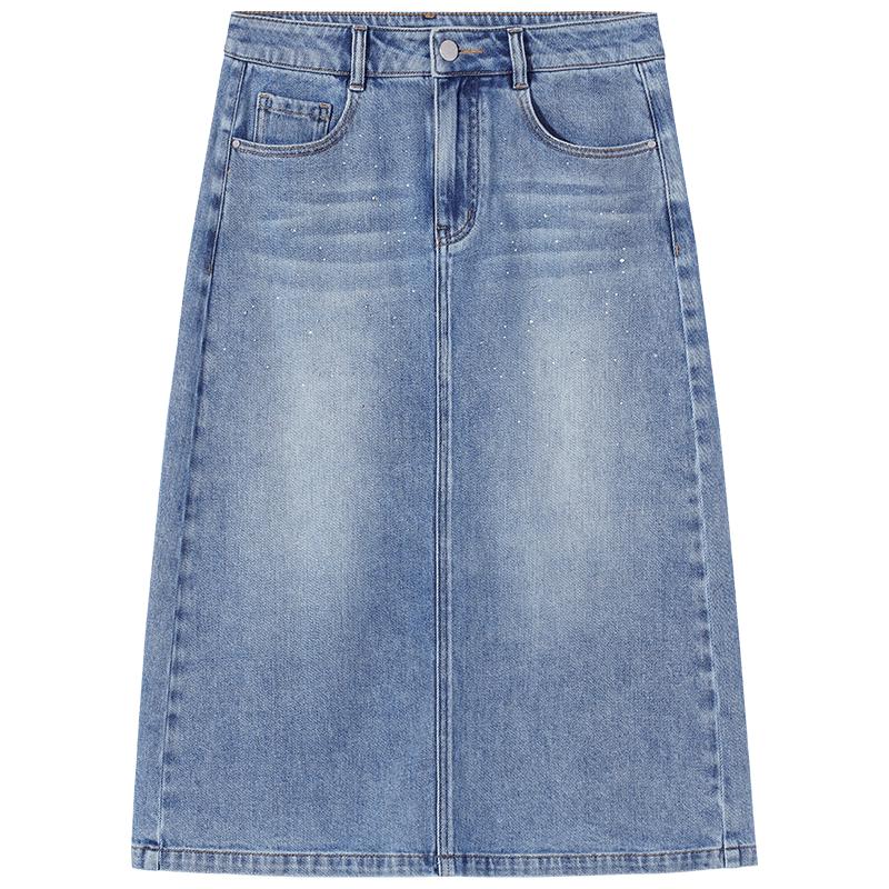 Hotwind Women s A-Line Rhinestone Denim Mid-Length Skirt XL