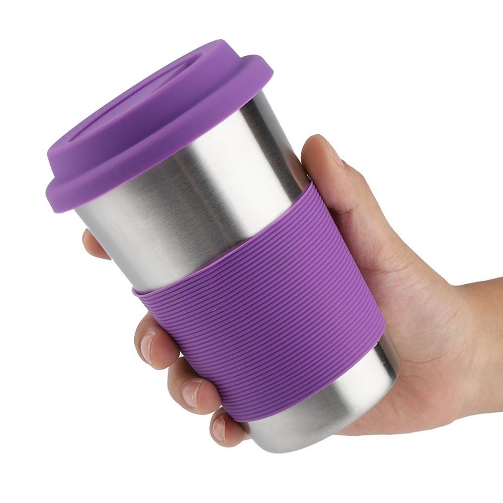 Lightweight 304 Steel Beer Cup Rolled Edge Single Layer Coffee Mug Silicone 500ml Outdoor Cup Beer Drinking
