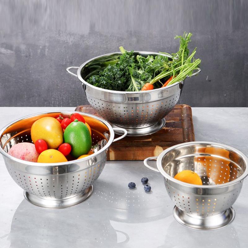 18/30cm Kitchen Washing Strainer Bowl Multipurpose Drain Basket Stainless Steel Handle Fruit Strainer Salad Vegetables Colander