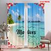 2pcs 2D Flat Printing Scene Curtains Maldives Tropical Island Paradise 100% Polyester Fabric Without Electricity Birthday Party