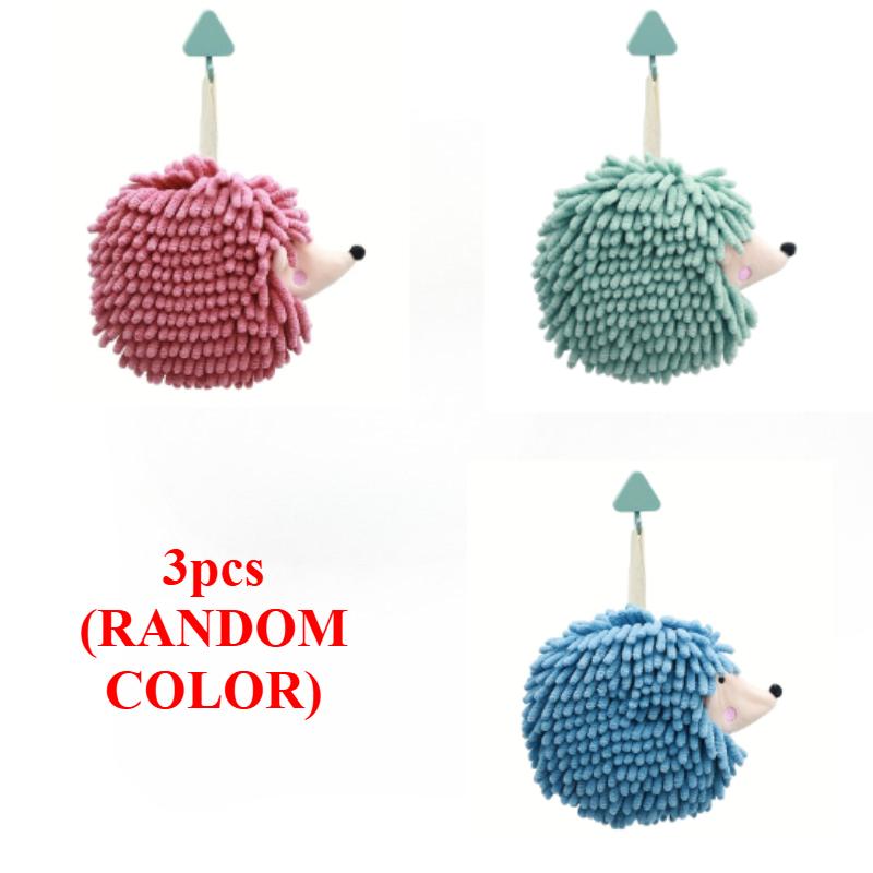 Chenille Fuzzy Ball Hand Towels Hedgehog Cartoon Towels Absorbent Funny Hanging Hand Drying Towel with Loop for Bathroom Kitchen