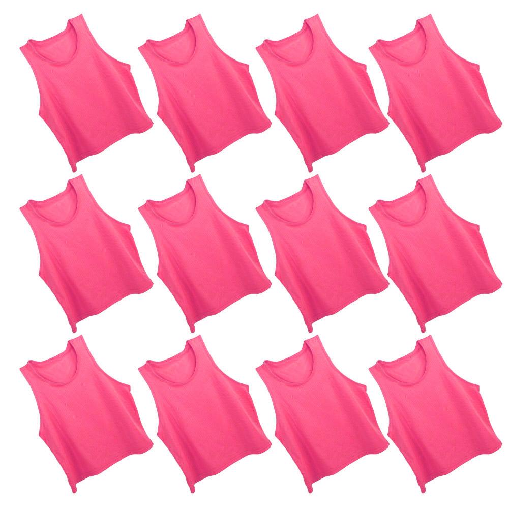 12Pcs Large Mesh Breathable Children Football Training Exercise Vest Rose Red Free Size