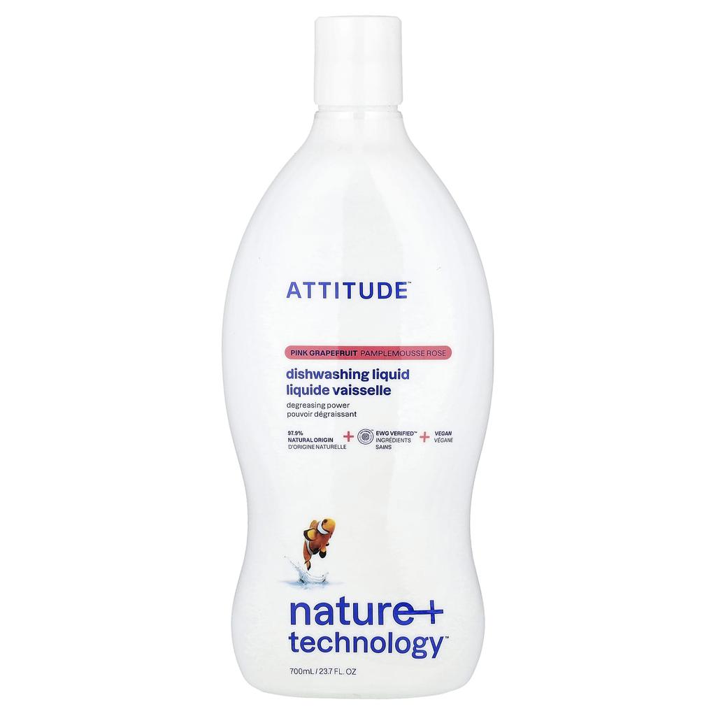 ATTITUDE, Nature + Technology™, Liquid Dish Soap, Pink Grapefruit, 700 ml (23.7 fl oz)