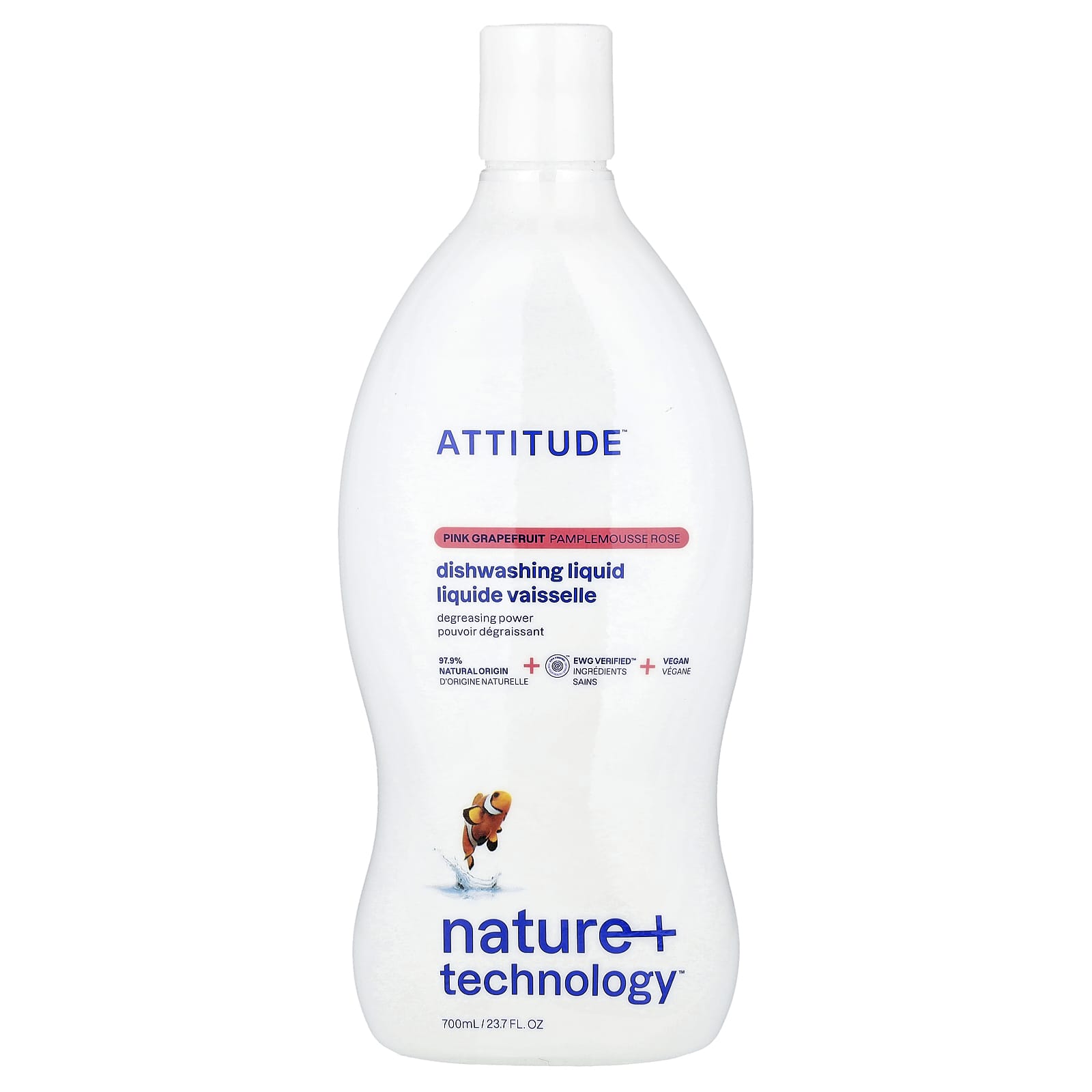 

ATTITUDE Nature + Technology™, Жидкое средство для мытья посуды, Розовый грейпфрут, 700 мл (23,7 жидких унций)