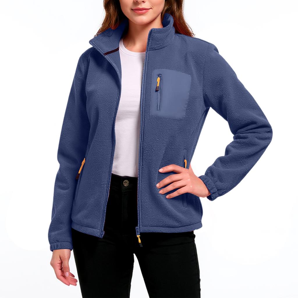 Women's Fashionable Casual Long Sleeved Thickened And Fleece Lined Stand Up Collar Coat