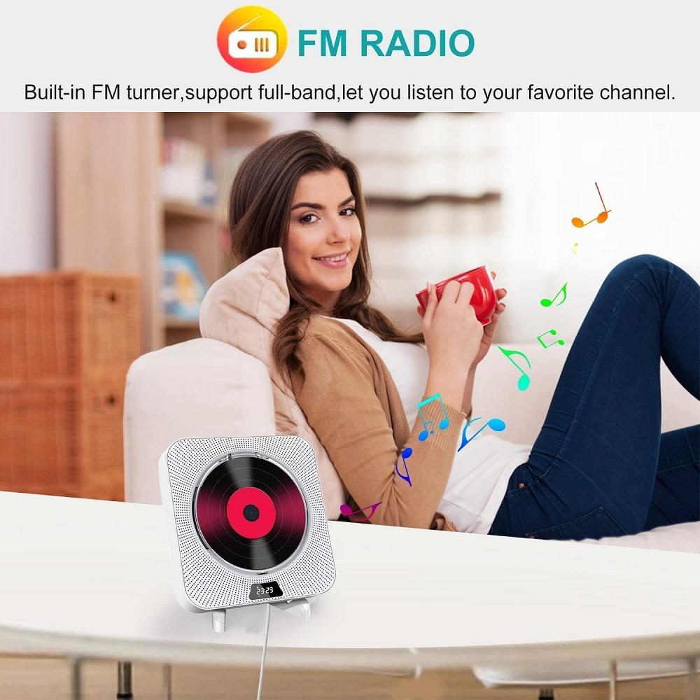 Portable Home Wall-Mounted CD Music Player Bluetooth Speaker FM Remote Control