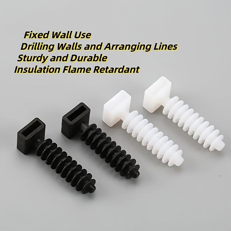 Conjunto de Abraçadeiras Plásticas para Cabos com Base Fixa de Nylon para Montagem na Parede, Clips de Gerenciamento de Cabos, Isolamento Durável e Retardante de Chama